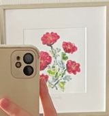 Blumenstrauß, 2023. Kleines Ölgemälde von Bai Nike — rote Mohnblüten, gerahmt.